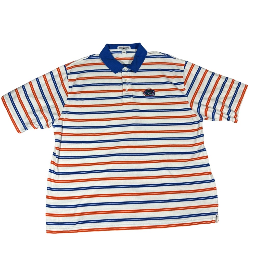 Florida Gators Polo Shirt Mens 2X White Orange Blue Striped Boca Classic